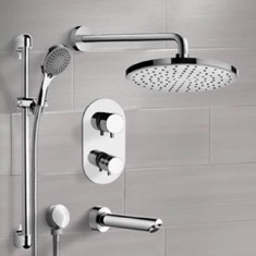 Thermostatic Tub and Shower Faucet Set with Handheld and Rain Shower Head